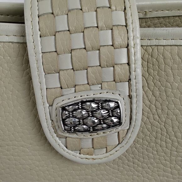 Brighton Cream & Tan Leather Shoulder Bag with Woven Accents - Picture 6 of 7